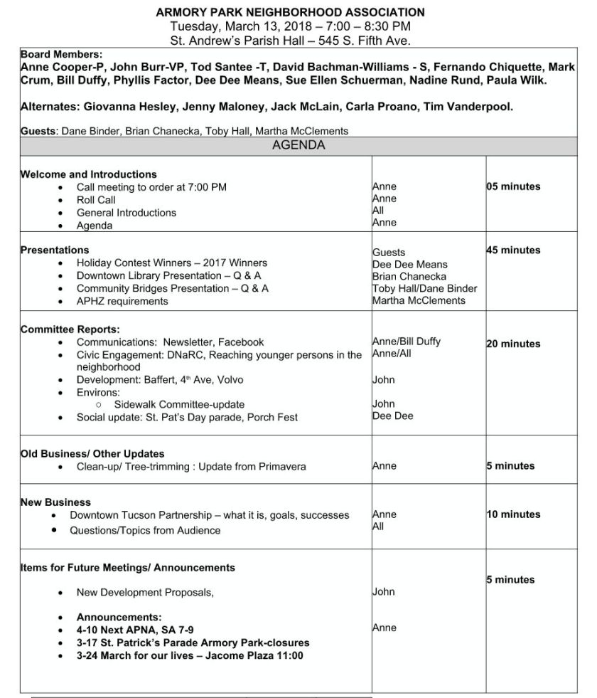 APNA Agenda, March 2018